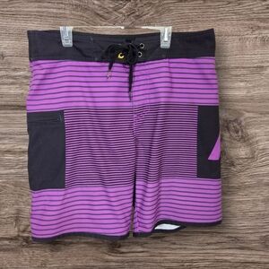 ⭐️Analog Mens Purple and Black Striped Board Shorts Size 32